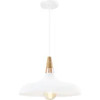QUVIO Hanglamp retro - Simplistisch laag design - Houten kop - D 30 cm - Wit