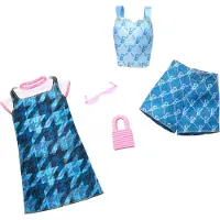 Barbie 2-Pack Kleding Outfit en Accessoires - Ruitjes Jurk met Paarse Schoenen, broek en shirt
