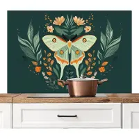 KitchenYeah Spatscherm keuken 120x80 cm - Kookplaat achterwand Sierlijk - Vlinder - Groen - Bladeren - Muurbeschermer - Spatwand fornuis - Hoogwaardig aluminium