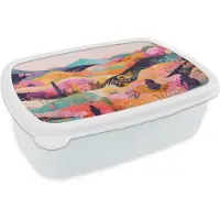 MuchoWow Broodtrommel Wit - Lunchbox Golvende heuvels - Abstracte planten - Dromerig - Brooddoos 18x12x6 cm - Brood lunch box - Broodtrommels voor kinderen en volwassenen