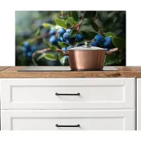 KitchenYeah Spatscherm keuken 90x45 cm - Kookplaat achterwand Blauwe bessen - Dauwdruppels - Natuurlijk licht - Muurbeschermer - Spatwand fornuis - Hoogwaardig aluminium