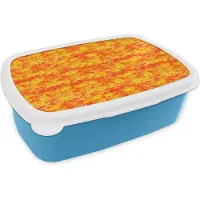 MuchoWow Broodtrommel Blauw - Lunchbox Vloeiend - Olie - Verf - Texturen - Oranje - Geel - Brooddoos 18x12x6 cm - Brood lunch box - Broodtrommels voor kinderen en volwassenen