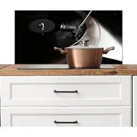KitchenYeah Spatscherm keuken 90x45 cm - Kookplaat achterwand Close-up - Vinylplaat - Platenspeler - Zwart - Muurbeschermer - Spatwand fornuis - Hoogwaardig aluminium