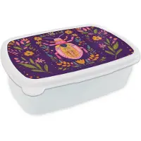MuchoWow Broodtrommel Wit - Lunchbox Kever - Felgekleurd - Bloemen - Bladeren - Brooddoos 18x12x6 cm - Brood lunch box - Broodtrommels voor kinderen en volwassenen