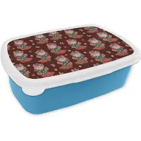 MuchoWow Broodtrommel Blauw - Lunchbox Retro - Disco - Laarzen - Bloemen - Multi - Brooddoos 18x12x6 cm - Brood lunch box - Broodtrommels voor kinderen en volwassenen