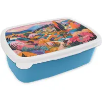 MuchoWow Broodtrommel Blauw - Lunchbox Witte bergtop - Modern - Kleurrijk - Brooddoos 18x12x6 cm - Brood lunch box - Broodtrommels voor kinderen en volwassenen