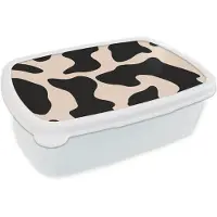 MuchoWow Broodtrommel Wit - Lunchbox Vlekkenpatroon - Koe - Beige - Brooddoos 18x12x6 cm - Brood lunch box - Broodtrommels voor kinderen en volwassenen