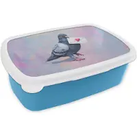 MuchoWow Broodtrommel Blauw - Lunchbox Duif - Envelop - Paars - Brooddoos 18x12x6 cm - Brood lunch box - Broodtrommels voor kinderen en volwassenen