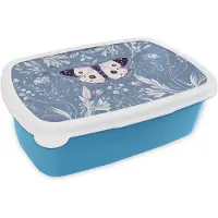 MuchoWow Broodtrommel Blauw - Lunchbox Vlinder - Bloemtakken - Lichtblauw - Brooddoos 18x12x6 cm - Brood lunch box - Broodtrommels voor kinderen en volwassenen