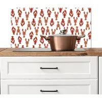KitchenYeah Spatscherm keuken 90x45 cm - Kookplaat achterwand Nostalgisch - Kust - Zee - Kreeft - Rood - Oranje - Muurbeschermer - Spatwand fornuis - Hoogwaardig aluminium
