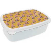 MuchoWow Broodtrommel Wit - Lunchbox Retro - Disco - Rolschaatsen - Geel - Roze - Brooddoos 18x12x6 cm - Brood lunch box - Broodtrommels voor kinderen en volwassenen