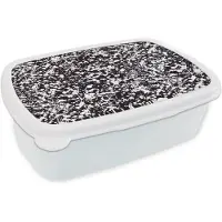 MuchoWow Broodtrommel Wit - Lunchbox Spat - Abstract - Waterverf - Stippen - Zwart - Wit - Brooddoos 18x12x6 cm - Brood lunch box - Broodtrommels voor kinderen en volwassenen