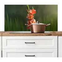 KitchenYeah Spatscherm keuken 100x50 cm - Kookplaat achterwand Bloem - Gladiolen - Zalmroze - Muurbeschermer - Spatwand fornuis - Hoogwaardig aluminium