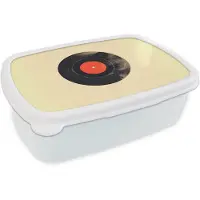 MuchoWow Broodtrommel Wit - Lunchbox Illustratie - Vinylplaat - Beige - Vintage - Brooddoos 18x12x6 cm - Brood lunch box - Broodtrommels voor kinderen en volwassenen