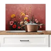 KitchenYeah Spatscherm keuken 80x55 cm - Kookplaat achterwand Bloemenboeket - Fijne details - Roze - Muurbeschermer - Spatwand fornuis - Hoogwaardig aluminium