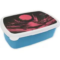 MuchoWow Broodtrommel Blauw - Lunchbox Maan - Felroze - Bergen - Rivier - Brooddoos 18x12x6 cm - Brood lunch box - Broodtrommels voor kinderen en volwassenen