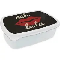 MuchoWow Broodtrommel Wit - Lunchbox Lip - Rood - Quote - Brooddoos 18x12x6 cm - Brood lunch box - Broodtrommels voor kinderen en volwassenen