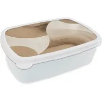 MuchoWow Broodtrommel Wit - Lunchbox Retro - Geometrische lagen - Aardetinten - Brooddoos 18x12x6 cm - Brood lunch box - Broodtrommels voor kinderen en volwassenen