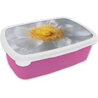 MuchoWow Broodtrommel Roze - Lunchbox Wit - Bloem - Elegant - Brooddoos 18x12x6 cm - Brood lunch box - Broodtrommels voor kinderen en volwassenen