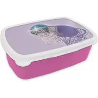 MuchoWow Broodtrommel Roze - Lunchbox Discobal - Basketbalring - Grafisch - Brooddoos 18x12x6 cm - Brood lunch box - Broodtrommels voor kinderen en volwassenen