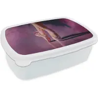 MuchoWow Broodtrommel Wit - Lunchbox Spitzen - Paars - Contrast - Brooddoos 18x12x6 cm - Brood lunch box - Broodtrommels voor kinderen en volwassenen