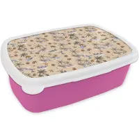 MuchoWow Broodtrommel Roze - Lunchbox Nostalgisch - Kust - Zee - Eiland - Walrus - Multi - Brooddoos 18x12x6 cm - Brood lunch box - Broodtrommels voor kinderen en volwassenen