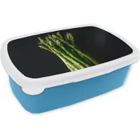 MuchoWow Broodtrommel Blauw - Lunchbox Asperges - Felgroen - Brooddoos 18x12x6 cm - Brood lunch box - Broodtrommels voor kinderen en volwassenen