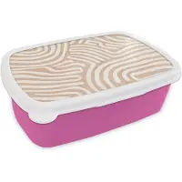 MuchoWow Broodtrommel Roze - Lunchbox Beige - Aardspatroon - Brooddoos 18x12x6 cm - Brood lunch box - Broodtrommels voor kinderen en volwassenen