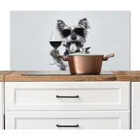 KitchenYeah Spatscherm keuken 100x50 cm - Kookplaat achterwand Hondje - Wijnglas - Zonnebril - Enthousiast - Muurbeschermer - Spatwand fornuis - Hoogwaardig aluminium
