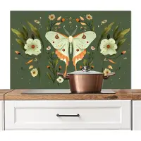 KitchenYeah Spatscherm keuken 100x65 cm - Kookplaat achterwand Bloemen - Bladeren - Olijfgroen - Vlinder - Muurbeschermer - Spatwand fornuis - Hoogwaardig aluminium