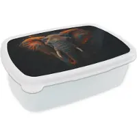 MuchoWow Broodtrommel Wit - Lunchbox Olifant - Oranje - Oren - Brooddoos 18x12x6 cm - Brood lunch box - Broodtrommels voor kinderen en volwassenen