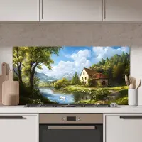 KitchenYeah Spatscherm keuken 120x60 cm - Kookplaat achterwand Zwaan - Bomen - Rust - Muurbeschermer - Spatwand fornuis - Hoogwaardig aluminium
