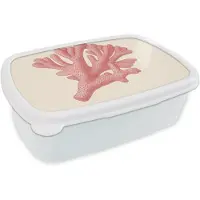 MuchoWow Broodtrommel Wit - Lunchbox Koraal - Stipjes - Roze - Brooddoos 18x12x6 cm - Brood lunch box - Broodtrommels voor kinderen en volwassenen