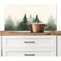 KitchenYeah Spatscherm keuken 100x50 cm - Kookplaat achterwand Sparren - Bomen - Groen - Beige - Muurbeschermer - Spatwand fornuis - Hoogwaardig aluminium