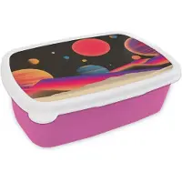 MuchoWow Broodtrommel Roze - Lunchbox Hemel - Planeten - Felgekleurd - Brooddoos 18x12x6 cm - Brood lunch box - Broodtrommels voor kinderen en volwassenen