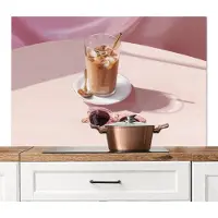 KitchenYeah Spatscherm keuken 120x80 cm - Kookplaat achterwand Ijskoffie - Zonnebril - Goud - Muurbeschermer - Spatwand fornuis - Hoogwaardig aluminium