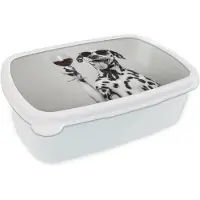 MuchoWow Broodtrommel Wit - Lunchbox Zonnebril - Dalmatiër - Wijnglas - Tong - Brooddoos 18x12x6 cm - Brood lunch box - Broodtrommels voor kinderen en volwassenen