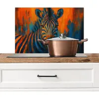 KitchenYeah Spatscherm keuken 70x50 cm - Kookplaat achterwand Zebra - Abstract - Blauw - Muurbeschermer - Spatwand fornuis - Hoogwaardig aluminium