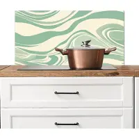 KitchenYeah Spatscherm keuken 80x40 cm - Kookplaat achterwand Organische lijnen - Mintgroen - Marmer print - Muurbeschermer - Spatwand fornuis - Hoogwaardig aluminium
