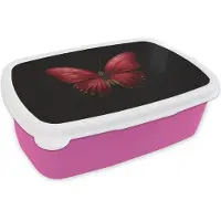 MuchoWow Broodtrommel Roze - Lunchbox Vlinder - Rood - Minimalistisch - Brooddoos 18x12x6 cm - Brood lunch box - Broodtrommels voor kinderen en volwassenen