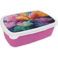 MuchoWow Broodtrommel Roze - Lunchbox Bloemexplosie - Veelkleurig - Bewegend - Brooddoos 18x12x6 cm - Brood lunch box - Broodtrommels voor kinderen en volwassenen