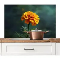 KitchenYeah Spatscherm keuken 100x65 cm - Kookplaat achterwand Bloemblaadjes - Afrikaan - Oranje - Wazig - Muurbeschermer - Spatwand fornuis - Hoogwaardig aluminium