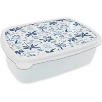 MuchoWow Broodtrommel Wit - Lunchbox ]Italiaans - Zee - Sfeer - Strand - Blauw - Wit - Brooddoos 18x12x6 cm - Brood lunch box - Broodtrommels voor kinderen en volwassenen