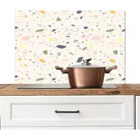 KitchenYeah Spatscherm keuken 80x55 cm - Kookplaat achterwand Terrazzo - Patroon - Kleurrijk - Festival - Muurbeschermer - Spatwand fornuis - Hoogwaardig aluminium