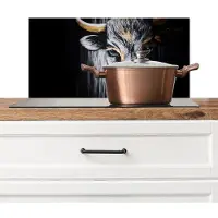 KitchenYeah Spatscherm keuken 70x30 cm - Kookplaat achterwand Stier - Hoorns - Snuit - Goud - Muurbeschermer - Spatwand fornuis - Hoogwaardig aluminium