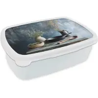 MuchoWow Broodtrommel Wit - Lunchbox Pan - Kruiden - Schilderachtig - Brooddoos 18x12x6 cm - Brood lunch box - Broodtrommels voor kinderen en volwassenen