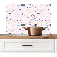 KitchenYeah Spatscherm keuken 90x60 cm - Kookplaat achterwand Terrazzo - Patroon - Zacht - Snoep - Muurbeschermer - Spatwand fornuis - Hoogwaardig aluminium