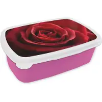 MuchoWow Broodtrommel Roze - Lunchbox Rood - Roos - Romantisch - Brooddoos 18x12x6 cm - Brood lunch box - Broodtrommels voor kinderen en volwassenen