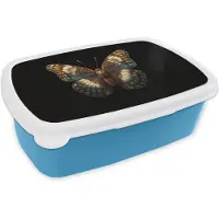MuchoWow Broodtrommel Blauw - Lunchbox Vlinder - Kleurrijk - mozaïekachtig - Brooddoos 18x12x6 cm - Brood lunch box - Broodtrommels voor kinderen en volwassenen
