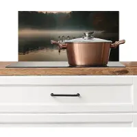 KitchenYeah Spatscherm keuken 70x30 cm - Kookplaat achterwand Zwanen - Wit - Water - Mist - Muurbeschermer - Spatwand fornuis - Hoogwaardig aluminium